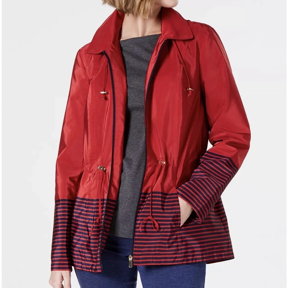 Charter Club Red and Navy Striped Utility Jacket